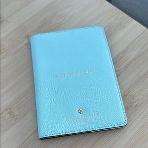 Kate Spade Aqua Passport Cover with Gold Accents